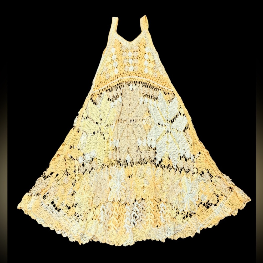 ALIX PINHO***Yellow Handmade Crochet Sleeveless Maxi Dress***One Size $998